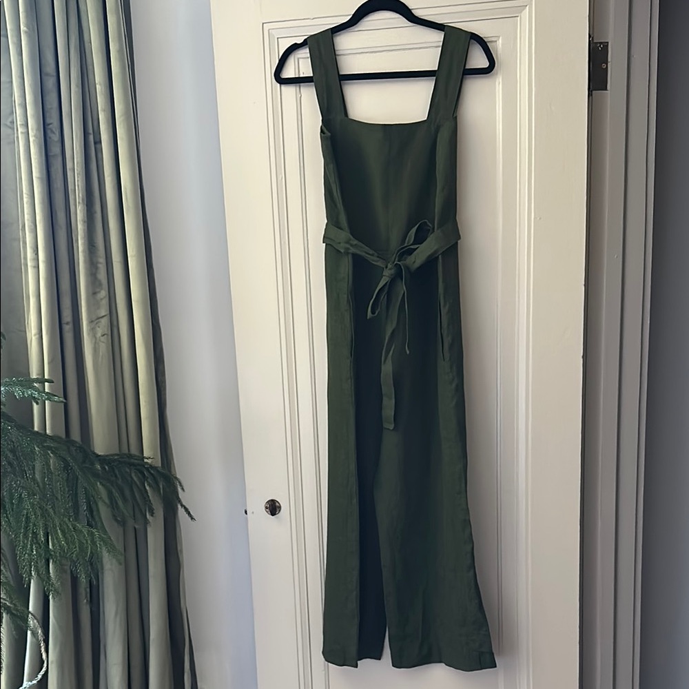 Linen Fox Naomi Linen Jumpsuit in Forest Green with Belt Size XS